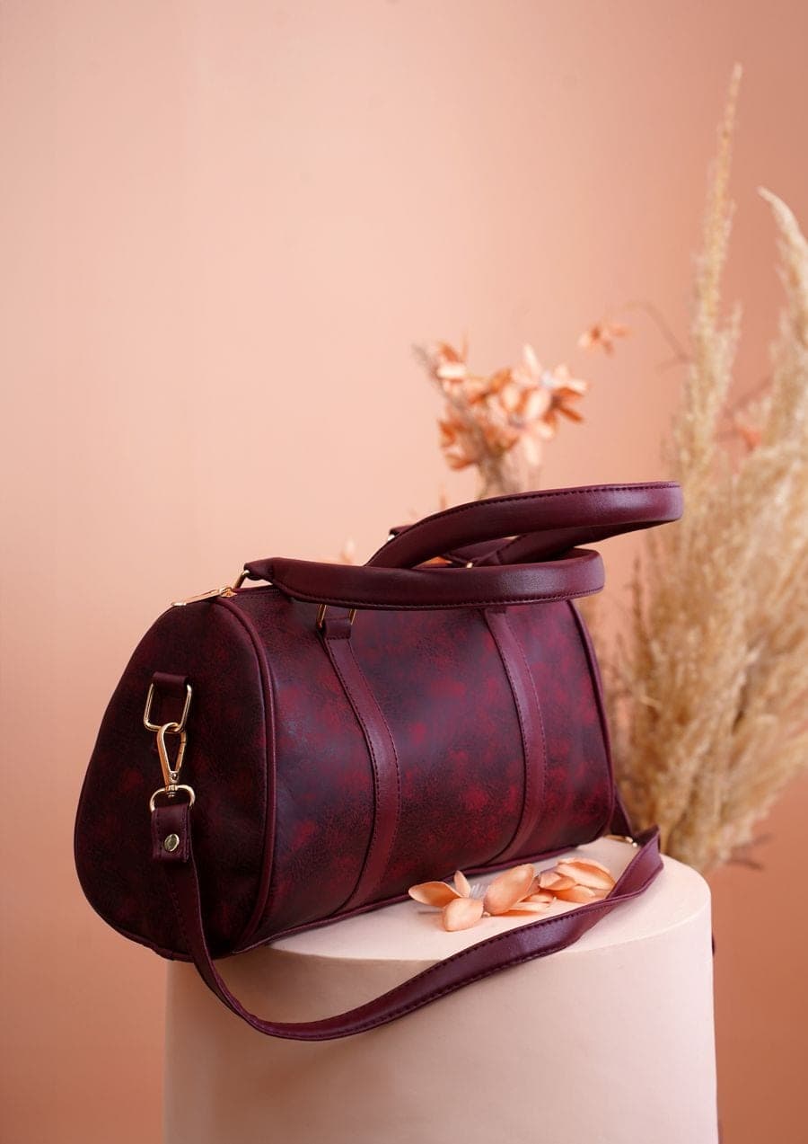Burgundy leather weekender bag
